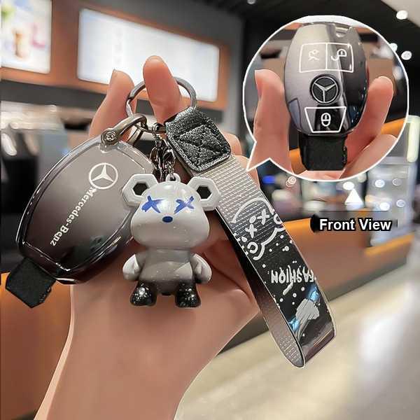 Mercedes-benz key cover for e-class, c-class, gla, glc, and gls, featuring a stylish design with a cute bear charm and front ...