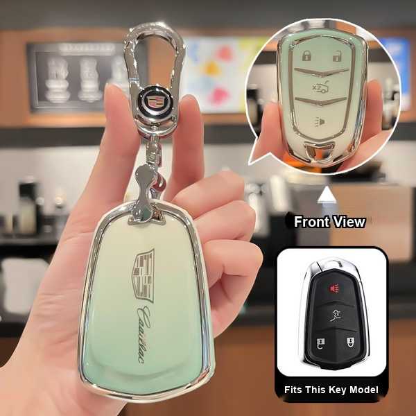 Cadillac Key Cover - Durable & Stylish | Wholesale & Custom Logo - Cadillac Model B Smart 5-Button: Gradient Green (Single Set + Metal Buckle)