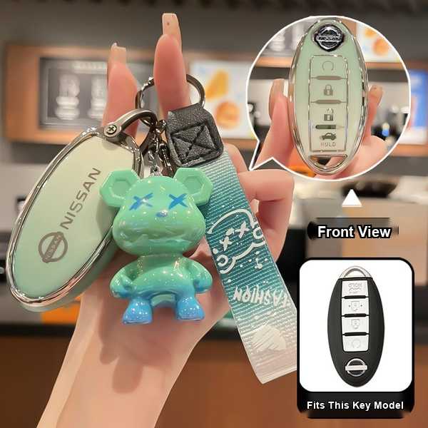 Nissan Key Cover - Alloy Shell & Stylish Design | Wholesale & Custom - Nissan J-type Smart 4-Button Tail Box: Gradient Green (Single Set + Gradient Violent Bear)