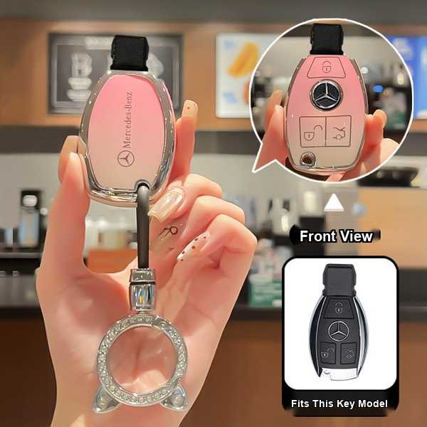 Mercedes Key Cover - Durable & Protective | Wholesale & Custom Logo - Mercedes-Benz A-Class: Gradient Pink (Single Set + Cat Ear Rhinestone Buckle)