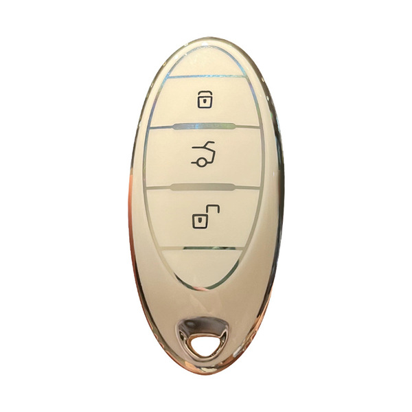 Silver ben teng b70 key cover for t77 pro, t55, t33, and t99, featuring a sleek design with lock, unlock, and trunk buttons.