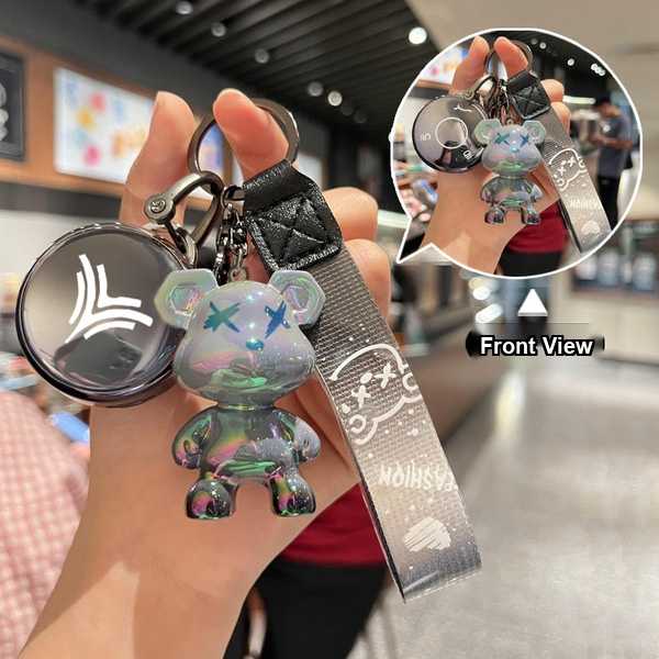Front view of a neta v key cover for neta u pro ev keys, featuring a stylish bear charm and a sleek design with a reflective ...