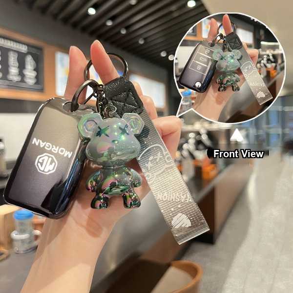 Mg rx5 key cover featuring a stylish leather design with a colorful bear charm and clear strap, perfect for rx3/rx8/ei5/ei6 m...