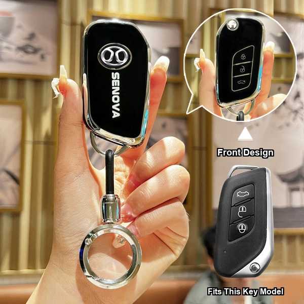 BAIC Key Cover - Durable & Stylish | Wholesale & Custom Logo - BAIC Senova B-model folding 3-button: Premium Black (single set + round buckle)