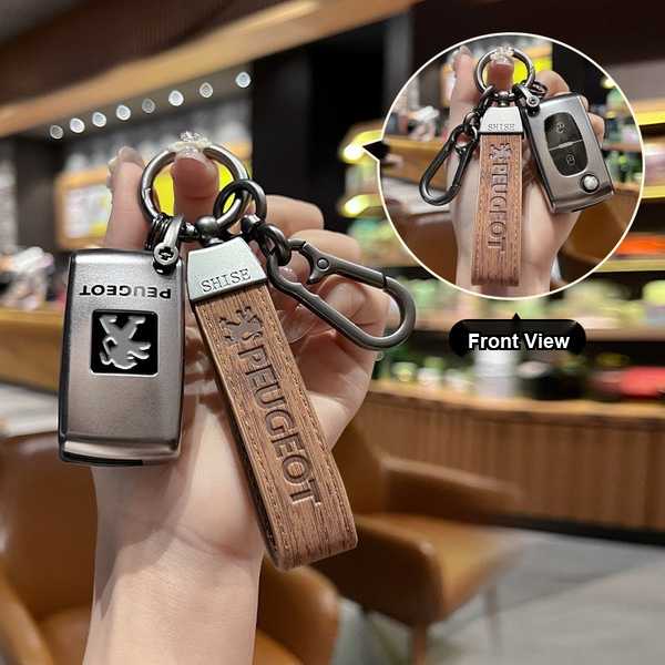 Peugeot 308/307/408 Key Cover - Universal Fit | Wholesale & Custom - Peugeot D-type folding 2-button set (single set + brown wood grain rope with gun-colored buckle)