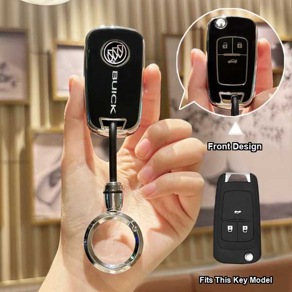 2021 Buick Excelle Key Cover - Durable & Stylish | Wholesale & Custom - Buick 2020-24 New Folding 3-Button Model: Premium Black (Single Set + Round Buckle)