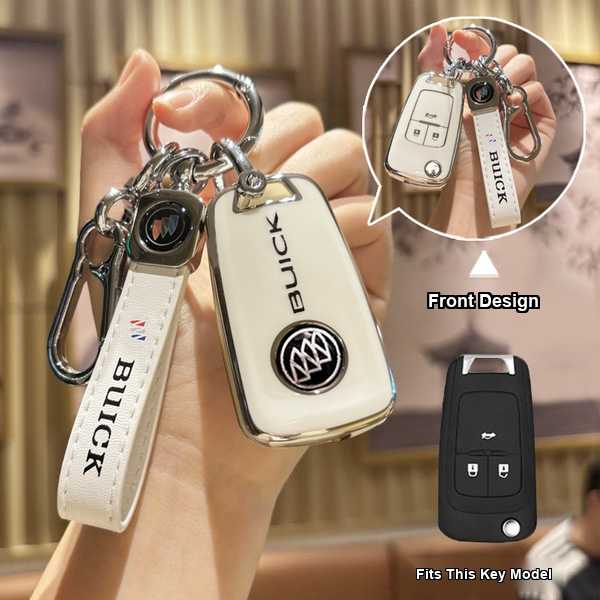 2021 Buick Excelle Key Cover - Durable & Stylish | Wholesale & Custom - Buick 2020-24 New Folding 3-Button Model: Milk White (Single Set + Second Generation Lanyard)