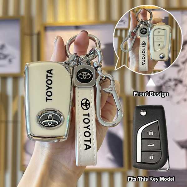 Toyota Key Cover - Durable & Stylish | Wholesale & Custom Logo - Toyota B-type folding 3-button: Milk White (single set + second-generation lanyard)