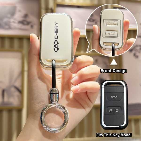 Chery 7 Car Key Cover - Soft & Protective | Wholesale & Custom Logo - Chery E-type Smart 3-Button: Milk White (Single Set + Round Buckle)