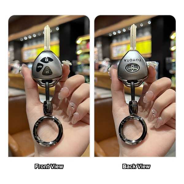 Front and back views of a toyota key cover for camry, corolla, rav4, vios, and previa, showcasing sleek design and functional...