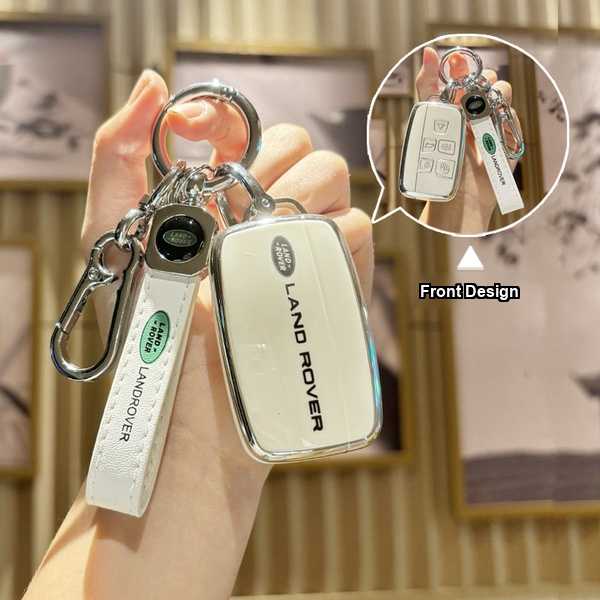 Land Rover Key Cover - Premium Leather & Fit | Wholesale & Custom Logo - Land Rover A-Class Smart 5-Button Set: Milk White (Single Set + Second Generation Lanyard)