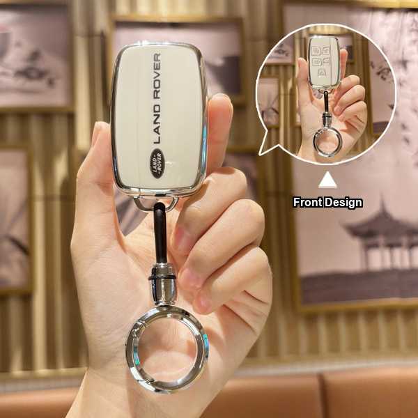 Land Rover Key Cover - Premium Leather & Fit | Wholesale & Custom Logo - Land Rover A-type Smart 5-button: Milk White (Single Set + Round Buckle)
