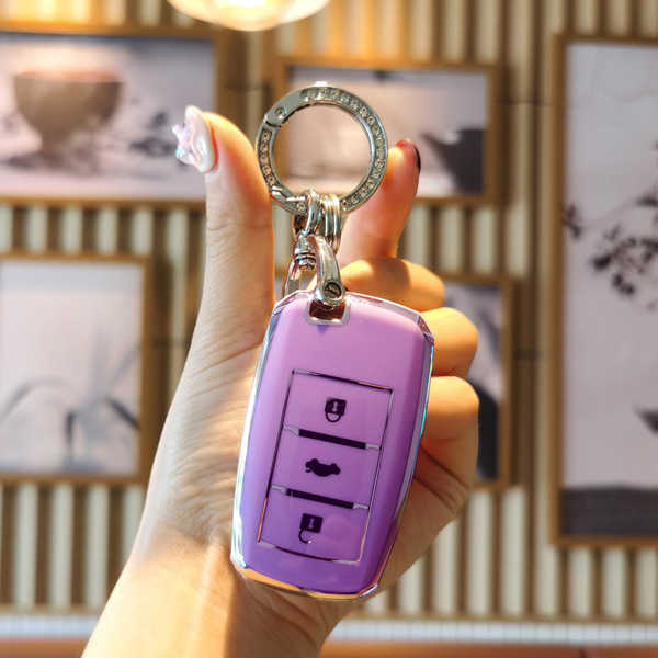 Changan CS75 Key Cover - Durable & Stylish | Wholesale & Custom Logo - Changan C-type smart three-button model: Taro purple (single shell + rhinestone buckle)