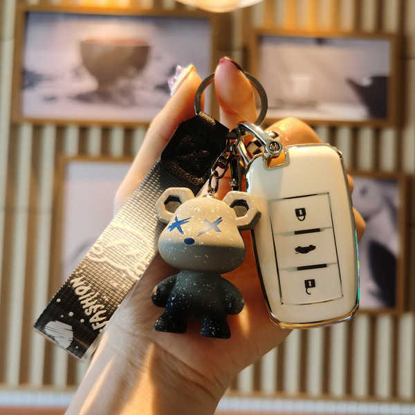 Changan CS75 Key Cover - Durable & Stylish | Wholesale & Custom Logo - Changan C-type Smart Three-Button: Milk White (Single Shell + Violent Bear)