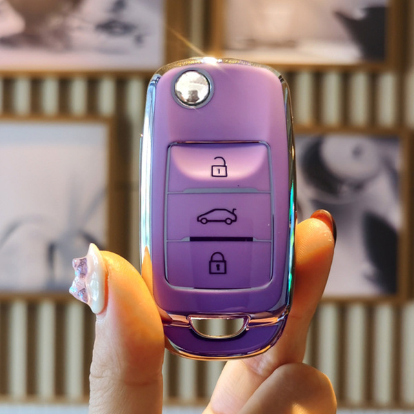 Changan Key Cover - Durable & Stylish | Wholesale & Custom Logo - Chang'an Model B Folding Three-Button: Taro Purple (Single Set)