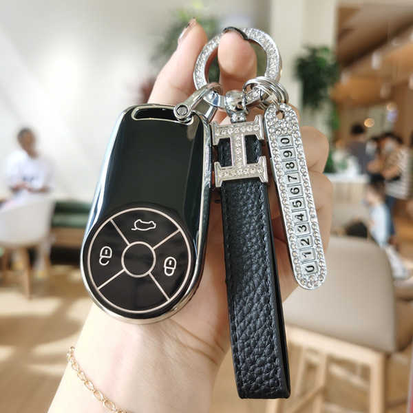 Ora Good Cat Key Cover - Cherry Cute & Full Protection | Wholesale & Custom - Euler A Model: Premium Black (Single Set + H Lanyard + Number Tag)