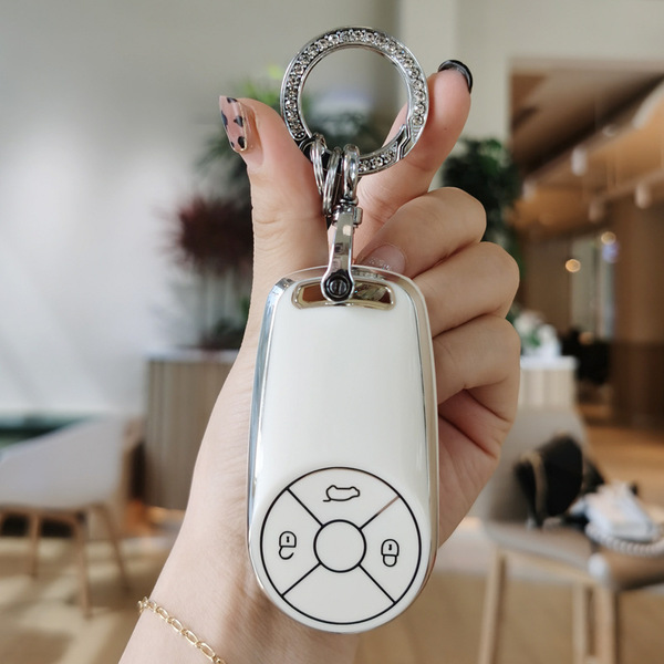 Ora Good Cat Key Cover - Cherry Cute & Full Protection | Wholesale & Custom - Euler A: Milk White (Single shell + diamond-encrusted buckle)