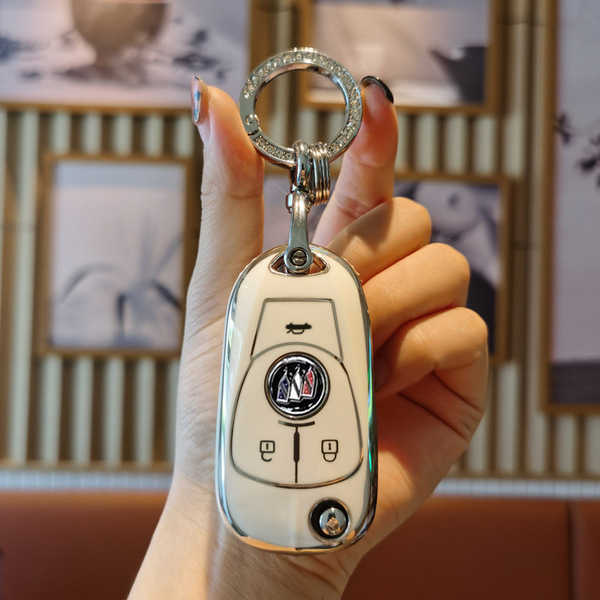 Buick Key Cover - Durable & Stylish | Wholesale & Custom Logo - Buick Modified Version: Milk White (Single Shell + Diamond-Studded Buckle)