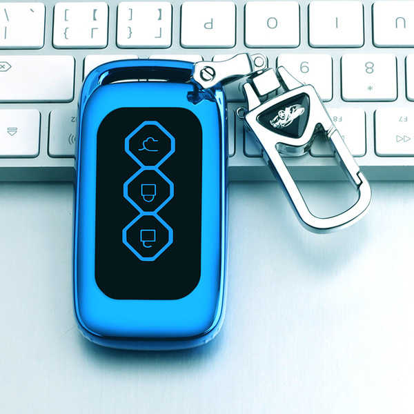 Wuling Xingchen Key Case - Durable & Stylish | Wholesale & Custom - Wuling E-type Smart 3-Button: Sapphire Blue (Single Set + Upgraded Anti-Loss Metal Buckle)