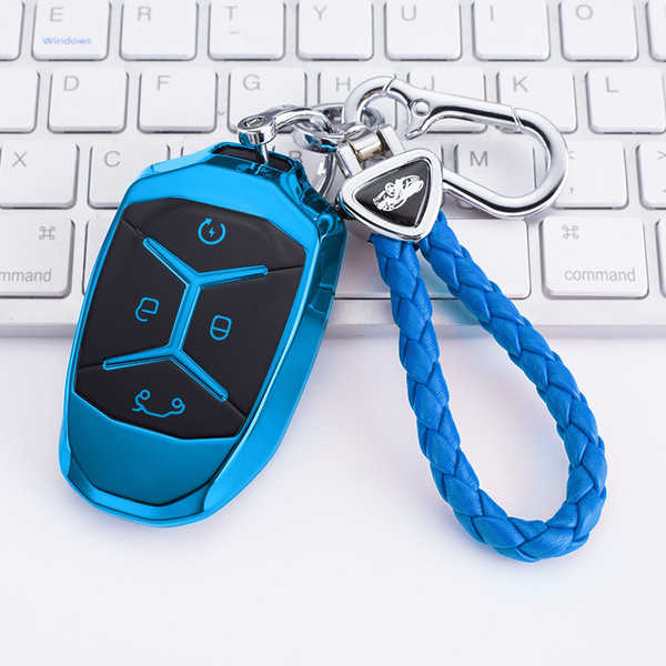 Lynk & Co Key Case - Durable & Stylish | Wholesale & Custom Logo - Lynk & Co A Smart 4-Button: Sapphire Blue (Single Set + Triangular Braided Cord Double Buckle)