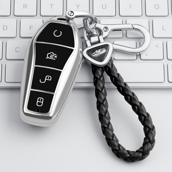 BYD Qin PLUS Key Case - Durable & Stylish | Wholesale & Custom - BYD H model: Aurora Silver (single set + triangular braided rope double buckle)