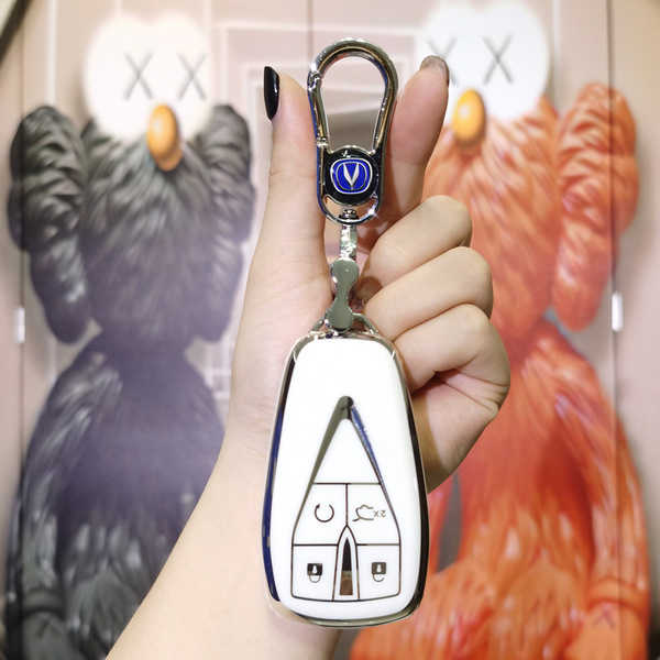 CS75PLUS Key Cover - Durable & Stylish | Wholesale & Custom Logo - Changan H-model smart 4-button: Milk White (single shell + metal buckle)
