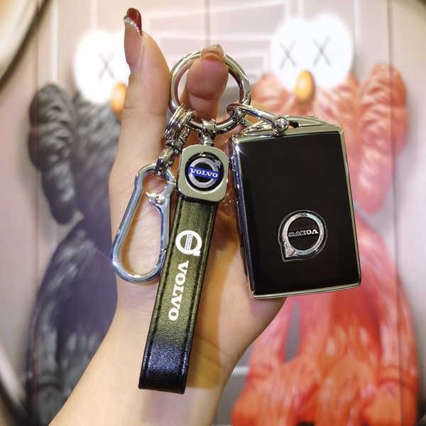Volvo Key Cover 22 Models - Premium Leather & Stylish | Wholesale & Custom - Volvo C-Type Smart 4-Button: Premium Black (Single Shell + Second Generation Lanyard)
