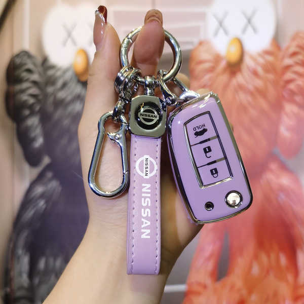 Nissan Classic Sylphy Foldable Key Case - Durable & Stylish | Wholesale & Custom - Nissan E-type folding 3-button: Taro Purple (single shell + second-generation lanyard)