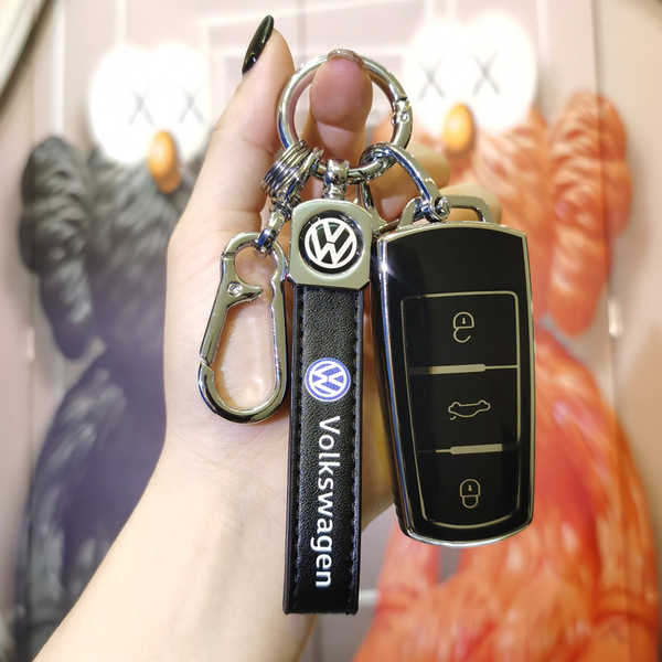 Volkswagen CC Key Cover - Durable & Stylish | Wholesale & Custom Logo - Volkswagen F-type Smart 3-Button: Premium Black (Single Shell + Second Generation Lanyard)
