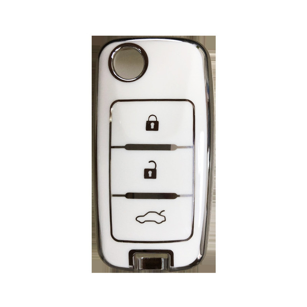 White dongfeng fengxing t5 key cover featuring lock, unlock, and trunk icons, designed for women with a sleek and compact app...