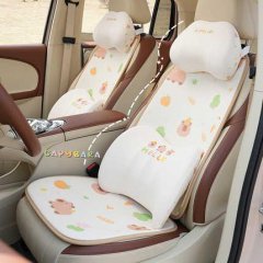 Cute capybara-themed ice silk car seat cushion set with honeycomb design, featuring adorable patterns and comfortable support...