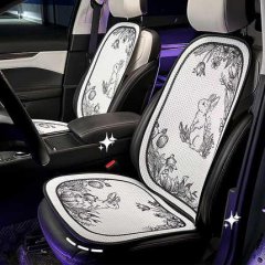 Breathable ice silk cartoon car seat cushion with floral and bunny design, perfect for all-season comfort.