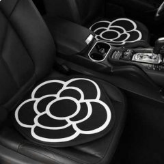 Camellia plush seat cushion set - 3-piece winter warm, featuring elegant white camellia designs on black cushions for cozy ca...