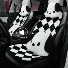 Black & white checkered plush cushion - winter thick warm, featuring adorable panda designs for cozy car seats.