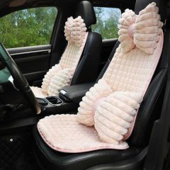 Plaid faux rabbit fur cushion with bow design, providing winter warmth and non-slip comfort for car seats.
