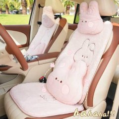 Cute panda-themed plush car seat cushion with adorable bunny design, providing premium warmth and comfort for your vehicles i...