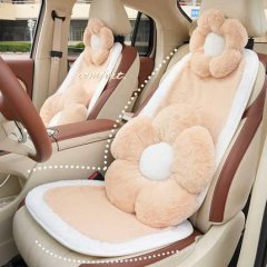 Cozy heated winter seat cushion with extra thick plush and flower design for enhanced car comfort.