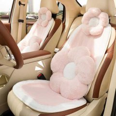 Cozy long-haired plush seat cushion with floral design, perfect for winter warmth and non-slip comfort in your car.