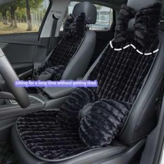 Black plaid rabbit fur car seat cushion for cozy winter driving, enhancing comfort and style in your vehicle.