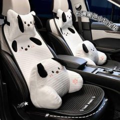 Cute black and white puppy-themed all-season car headrest with ice silk neck pillow, featuring playful dog designs for comfor...