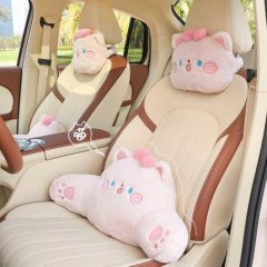 Cute embroidered bow cat car headrest neck pillow, featuring soft pink tones and playful cat designs, perfect for all-season ...