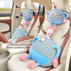 Adorable monster car headrest: cute, plush pillow with party hats for added comfort and fun in your vehicle.