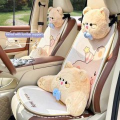 Cute bear car lumbar pillow with plush design and all-season support, featuring adorable bear faces and a cozy, supportive te...