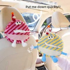 Dopamine monster car tissue box - hanging seat holder featuring cute, striped plush monsters with expressive eyes and limbs, ...