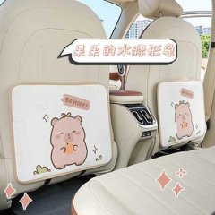 Cute kapibala capybara car kick pad with be happy design, featuring leather and stain-resistant material for backseat protect...