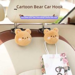 Cute teddy bear car hooks with vivid design, securely attached to seat backs, holding a floral shopping bag. strong and styli...