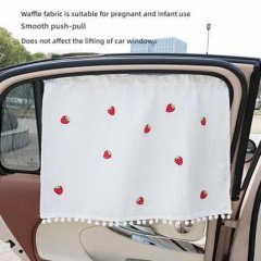 Waffle mesh car sunshade with strawberry design, featuring smooth push-pull for easy use and heat insulation, suitable for pr...