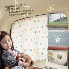 Embedded track car sunshade curtain with double-layer cotton yarn, featuring colorful heart patterns, perfect for infants and...