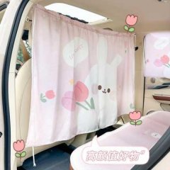 Adorable tulip bunny car sunshade curtain featuring a cute bunny design with pink tulips, offering uv and heat protection for...