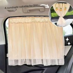 Elegant lace sliding car window curtains provide baby sunshade and privacy, featuring a delicate design with floral accents f...